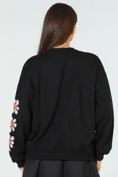 Kadın Baskılı Oversize Swearshirt Siyah