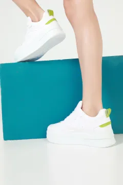 Kadın Bağcıklı Yüksek Taban Günlük Spor Ayakkabı Beyazyeşil