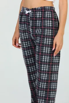 Kadın Desenli Polar Alt Pijama Füme