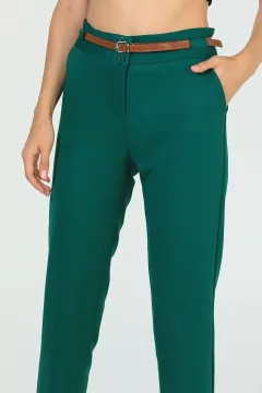 Kadın İnce Kemerli Kumaş Pantolon Yeşil