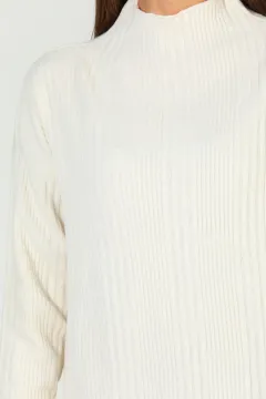 Kadın Kendinden Desenli Triko Elbise Taş
