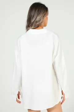 Kadın Fil Nakışlı Gömlek Beyaz
