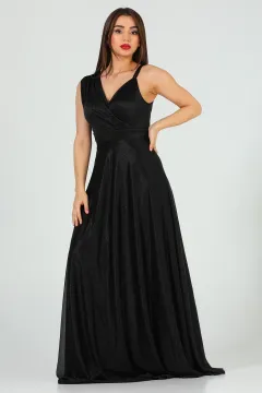 Kadın Simli Tek Omuz Askılı Abiye Elbise Siyah