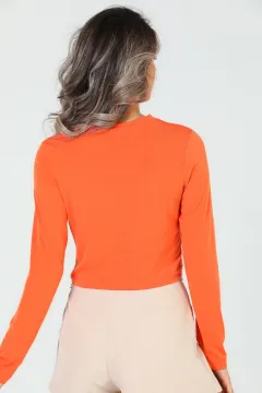 Kadın Taşlı Crop Bluz Orange