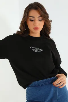 Kadın Ön Ve Arka Baskılı Sweatshirt Siyah
