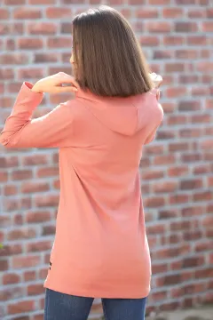Kapüşonlu Baskılı Uzun Kollu Kadın Sweatshirt Gülkurusu