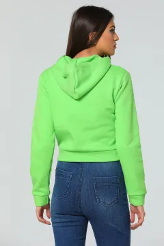 Kapüşonlu Içi Şardonlu Crop Swetshirt Fıstık Yeşili