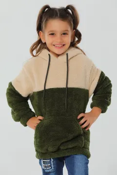 Kapüşonlu Kız Çocuk Polar Sweatshirt Ekru