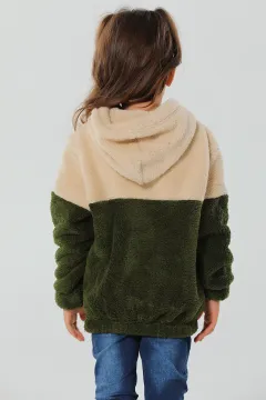 Kapüşonlu Kız Çocuk Polar Sweatshirt Ekru
