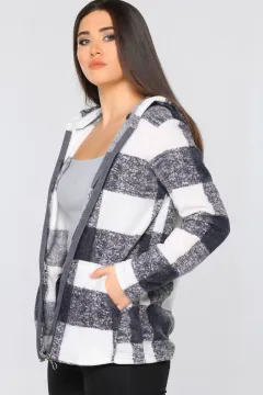 Kapüşonlu Polar Kadın Sweatshirt Füme