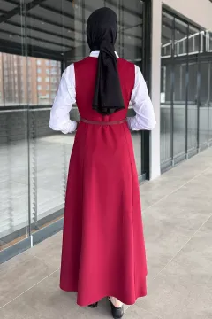 Kemerli Tesettür Jile Elbise Bordo