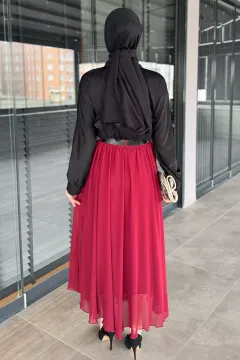 Kemerli Tesettür Şifon Etek Bordo