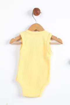 Kendinden Çizgi Desenli Kız-erkek Bebek Çıtçıtlı Zıbın Sarı
