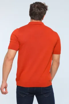 Erkek Likralı Polo Yaka Mevsimlik Triko T-shirt Kiremit