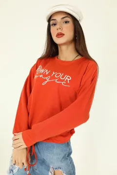 Kadın Baskılı Oversize Sweatshirt Kiremit