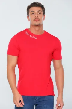 Erkek Likralı Bisiklet Yaka Slim Fit T-shirt Kırmızı