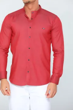Erkek Likralı Uzun Kollu Basic Gömlek Kırmızı