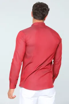 Erkek Likralı Uzun Kollu Basic Gömlek Kırmızı