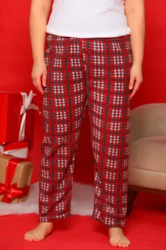 Desenli Kadın Polar Pijama Altı Kırmızı