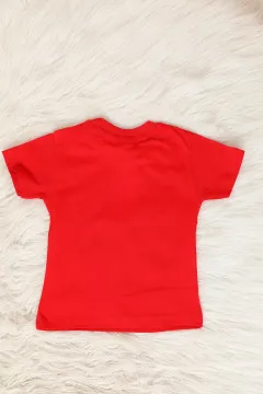 Erkek Çocuk Likralı Bisiklet Yaka Baskılı T-shirt Kırmızı