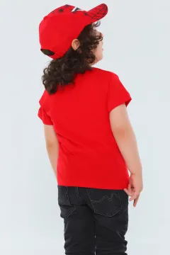 Erkek Çocuk Likralı Bisiklet Yaka Baskılı T-shirt Kırmızı