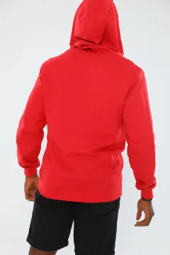 Erkek Kapüşonlu Fermuarlı Basic Sweatshirt Kırmızı