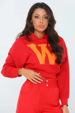 Kadın Salaş Kapüşonlu Polar Sweatshirt Kırmızı