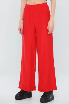 Kadın Ekstra Yüksek Bel Bol Paça Pantolon Kırmızı