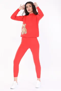 Kadın Triko Kazak Pantolon İkili Takım Kırmızı