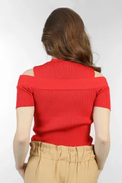 Kadın Triko Omuz Dekolteli Bluz Kırmızı