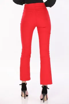 Kadın Yırtmaçlı Pantolon Kırmızı