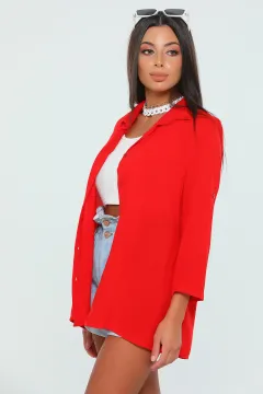 Kadın Slim Fit Basic Gömlek Kırmızı