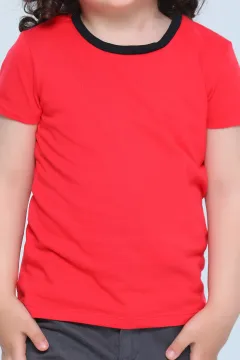 Erkek Çocuk Bisiklet Yaka T-shirt Kırmızısiyah