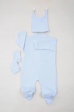Kız Bebek Nakışlı Çıtçıtlı Tulum Mavi