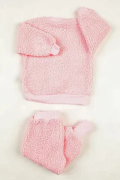 Kız Bebek Peluş Sweat Pijama İkili Takım Pembe