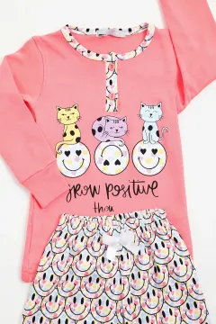 Kız Çocuk Baskılı Pijama Takımı Nar Çiçeği