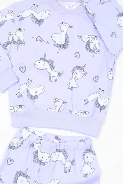 Kız Çocuk Baskılı Pijama Takımı Lila