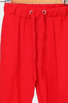 Kız Çocuk Bel Bağlamalı Paça Lastikli Pantolon Kırmızı