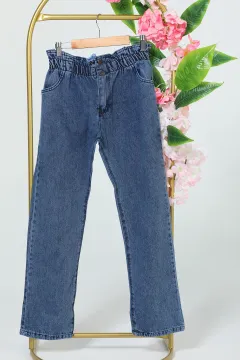 Kız Çocuk Bel Lastiki Jeans Pantolon Mavi