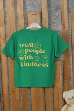 Kız Çocuk Bisiklet Yaka Baskı Detaylı T-shirt Yeşil