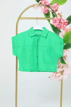 Kız Çocuk Çift Cepli Gömlek Yeşil