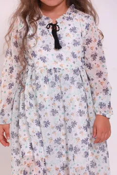 Kız Çocuk Desenli Şifon Elbise Krem