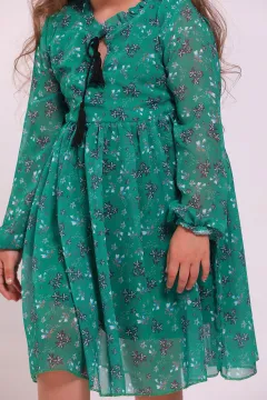 Kız Çocuk Desenli Şifon Elbise Yeşil