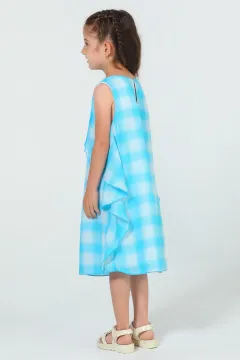 Kız Çocuk Fırfırlı Desenli Elbise Mavi