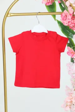 Kız Çocuk Likralı Baskılı Basic T-shirt Kırmızı