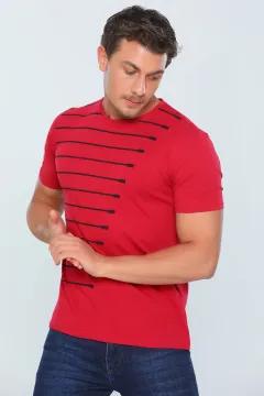 Erkek Likralı Bisiklet Yaka Slim Fit T-shirt KoyuKırmızı