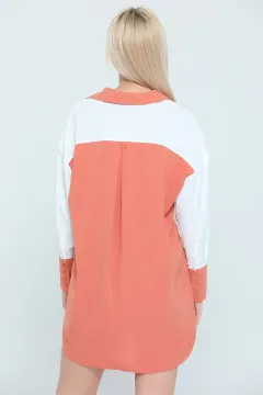 Kadın Renk Bloklu Gömlek Tunik Koyusomon