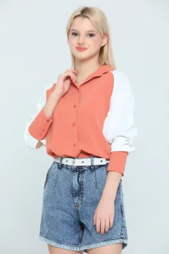 Kadın Renk Bloklu Gömlek Tunik Koyusomon