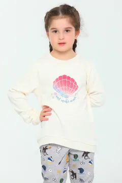 Kız Çocuk Baskılı Sweatshirt Krem