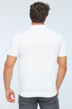 Erkek Likralı Polo Yaka Mevsimlik Triko T-shirt Krem